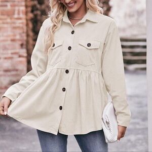 Jinzhao‎ Small Tan Corduroy Peplum Shacket Top